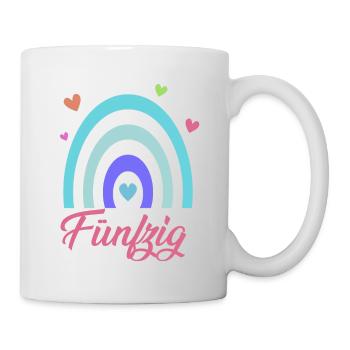 50. Geburtstag Regenbogen - Tasse - Weiß - Rechts