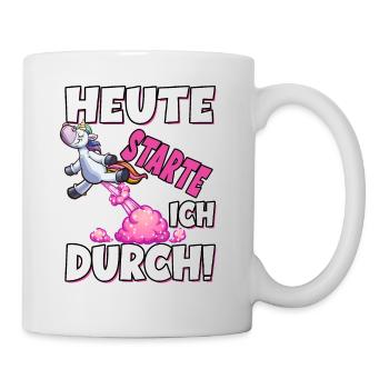 Heute Starte Ich Durch - Pupsen Einhorn - Tasse - Weiß - Rechts