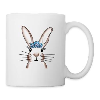Häschen mit blauen Blumen - Tasse - Weiß - Rechts