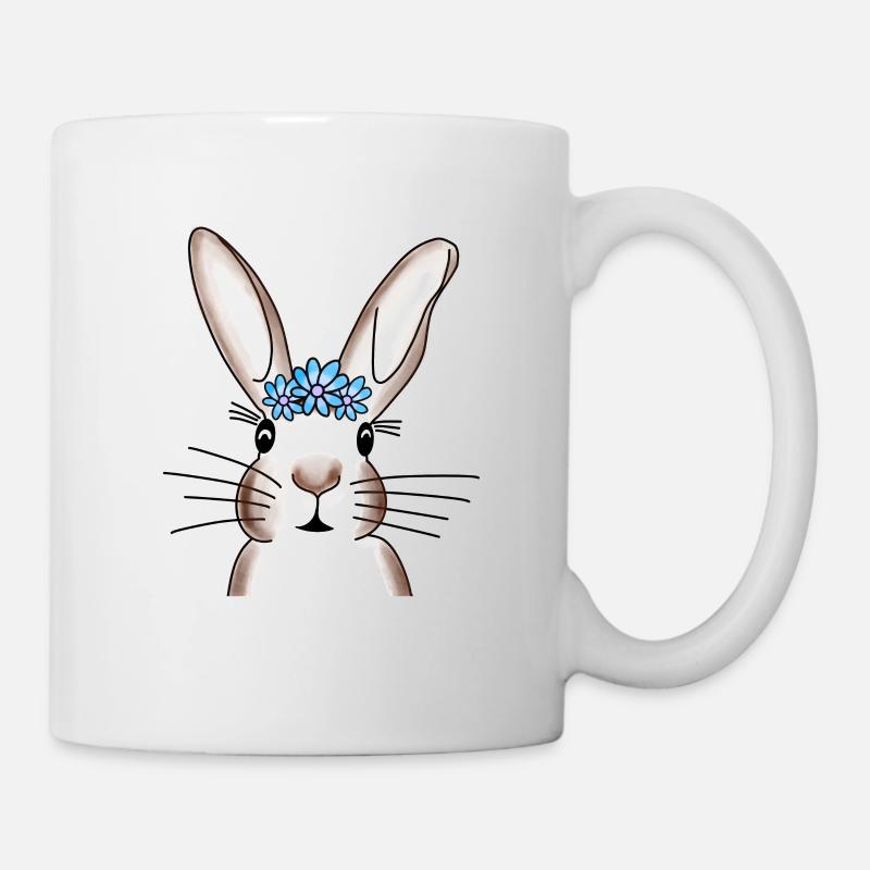 Häschen mit blauen Blumen - Tasse - Weiß