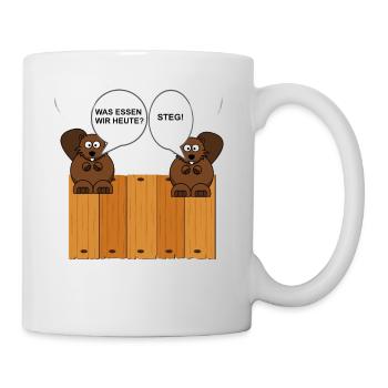 Lustiges Biber Wortspiel Steak Steg Holzbretter - Tasse - Weiß - Rechts