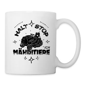 Rasentraktor Rasenmäher Halt Stop Ich Mähditiere - Tasse - Weiß - Rechts
