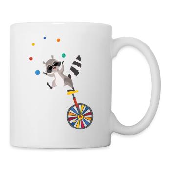 Raccoon juggles balls on unicycle juggler - Mug - white - Right