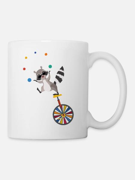 Le raton laveur jongle avec des balles sur un jongleur monocycle - Mug blanc - blanc