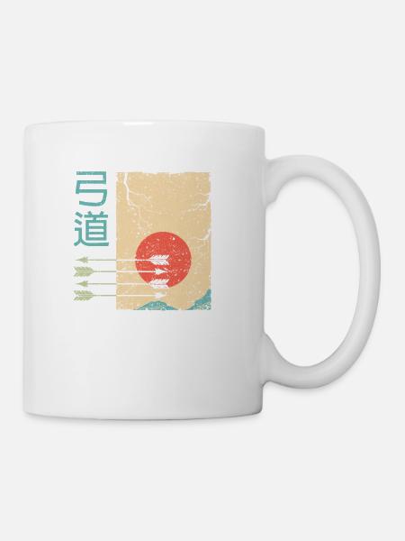 Retro Japanisch Bogenschießen Kyudo Bogen & Pfeil - Tasse - Weiß