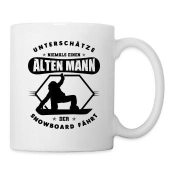 Unterschätze nie einen Alten Mann der Snowboard - Tasse - Weiß - Rechts