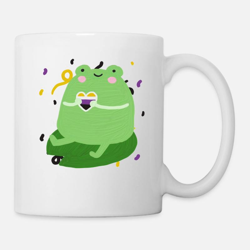 Grenouille douce avec des couleurs de drapeau de fierté non binaires - Mug blanc - blanc