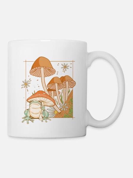 Cottagecore grenouille esthétique avec champignons cottage - Mug blanc - blanc