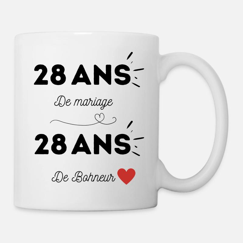 28 ans de MARIAGE / 28 ans de BOHNEUR - cadeau - Mug blanc - blanc