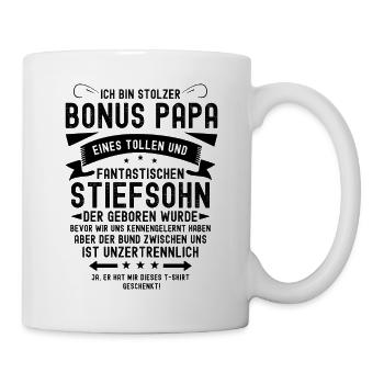 Bonus Papa Stiefsohn Stiefvater - Tasse - Weiß - Rechts