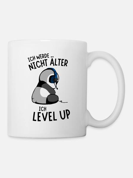 Gaming Panda Spruch Zockender Pandabär Level Up - Tasse - Weiß