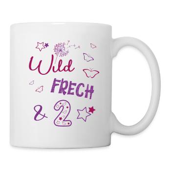 Wild frech und 2 -Schmetterling und Sterne Mädchen - Tasse - Weiß - Rechts