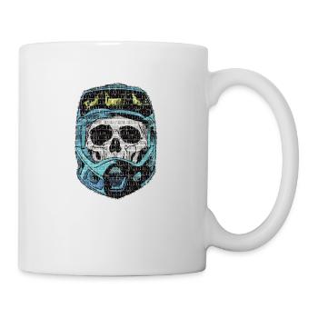 Mountain Bike Skelett mit Downhill Helm - Tasse - Weiß - Rechts