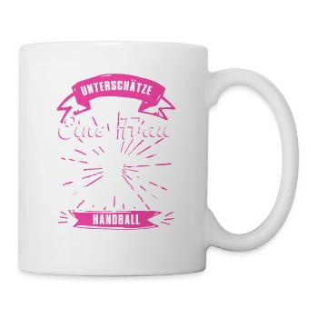 Unterschätze Niemals Eine Frau Handball Handballer - Tasse - Weiß - Rechts