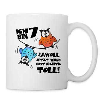 Eulen Kinder Geburtstag 7 Jahre - Tasse - Weiß - Rechts