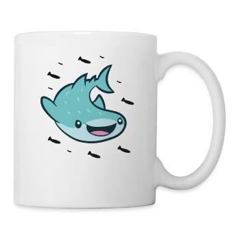 Walhai mit Fischschwarm Lustiger Walhai - Tasse - Weiß - Rechts