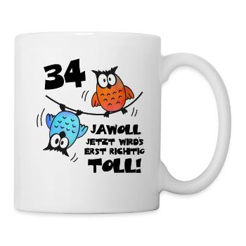 Eulen Frauen Männer 34. Geburtstag 34 Jahre - Tasse - Weiß - Rechts