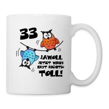 Eulen Frauen Männer 33. Geburtstag 33 Jahre - Tasse - Weiß - Rechts