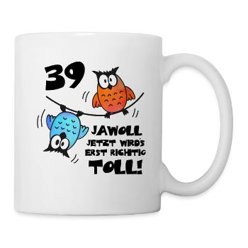 Eulen Frauen Männer 39. Geburtstag 39 Jahre - Tasse - Weiß - Rechts
