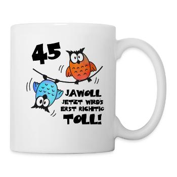 Eulen Frauen Männer 45. Geburtstag 45 Jahre - Tasse - Weiß - Rechts