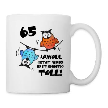 Eulen Frauen Männer 65. Geburtstag 65 Jahre - Tasse - Weiß - Rechts