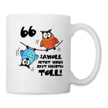 Eulen Frauen Männer 66. Geburtstag 66 Jahre - Tasse - Weiß - Rechts