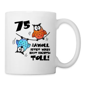 Eulen Frauen Männer 75. Geburtstag 75 Jahre - Tasse - Weiß - Rechts