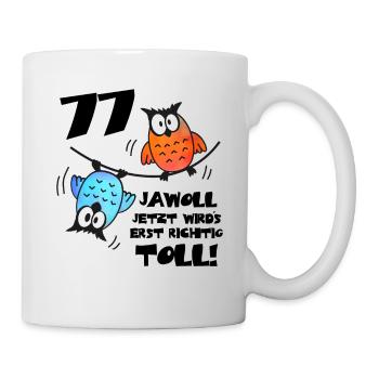 Eulen Frauen Männer 77. Geburtstag 77 Jahre - Tasse - Weiß - Rechts