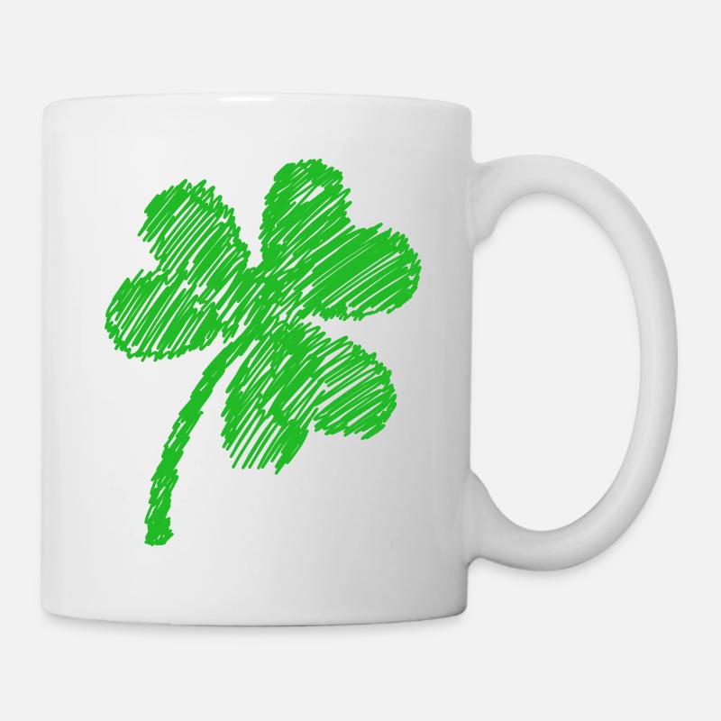 griffonnage vert trèfle à trois feuilles - Mug blanc - blanc