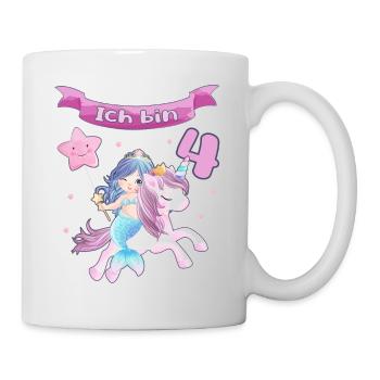 4. Geburtstag - Meerjungfrau mit Einhorn Mädchen 4 - Tasse - Weiß - Rechts