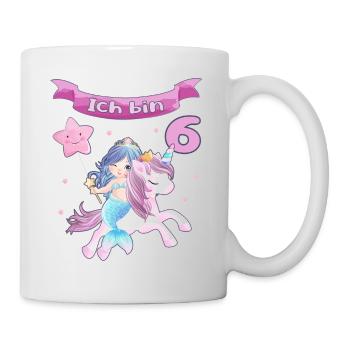 6. Geburtstag - Meerjungfrau mit Einhorn Mädchen 6 - Tasse - Weiß - Rechts