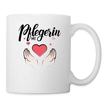 Pflegerin Altenpflegerin Pflege mit Herz - Tasse - Weiß - Rechts