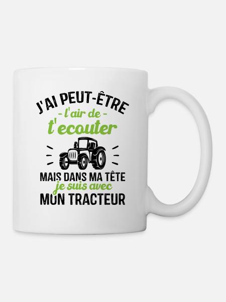 Dans ma tête je suis avec mon Tracteur Cadeau - Mug blanc - blanc