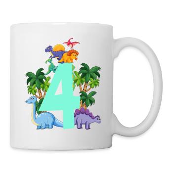 Dinosaurier 4 Jahre Alt 4. Geburtstag Party - Tasse - Weiß - Rechts