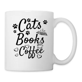 Cats Books Kaffee Bücherwurm Katzenbesitzer - Tasse - Weiß - Rechts