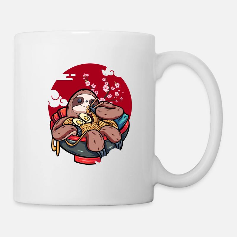 Funny Sloth Eats Ramen Kawaii Japanese - Mug - white