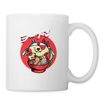 Lustige Katze Isst Ramen Niedliches Japanisches - Tasse - Weiß - Rechts