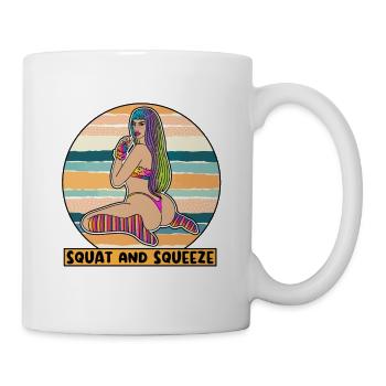EROTIC SEXY GIRL SQUAT AND SQUEEZE - Mug - white - Right