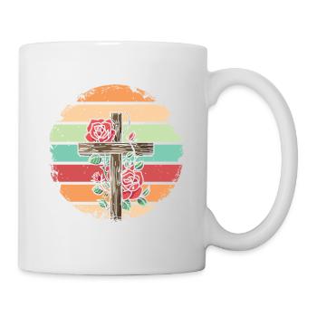 Retro Vintage Rosen Kreuz Design - Tasse - Weiß - Rechts