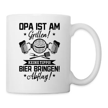 Opa ist am Grillen! Keine Tipps Barbecue Grillen - Tasse - Weiß - Rechts