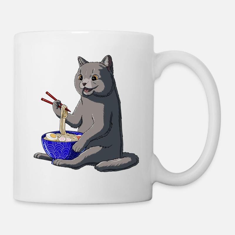 Nouilles Ramen japonaises British Shorthair Cat - Mug blanc - blanc