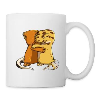Cute Kawaii Leopard Gecko Hugging Crested Gecko - Mug - white - Right
