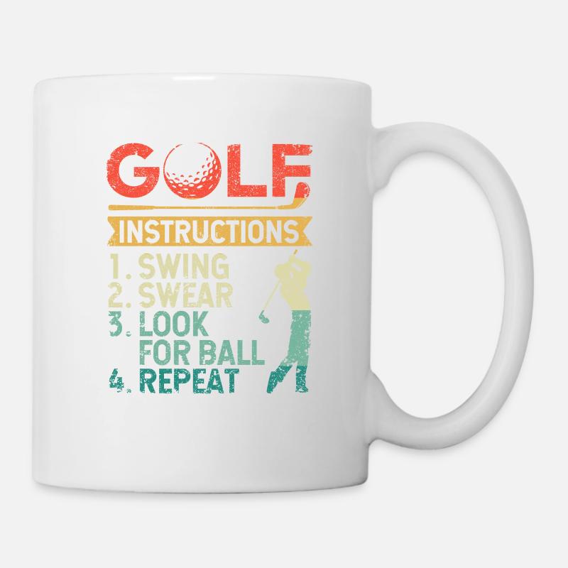 Golf Instructions Swing Oath Search Ball Repeat - Mug blanc - blanc