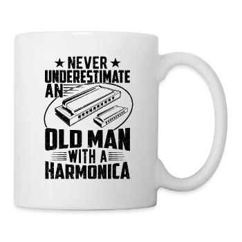 Alter Mann mit Mundharmonika - Tasse - Weiß - Rechts