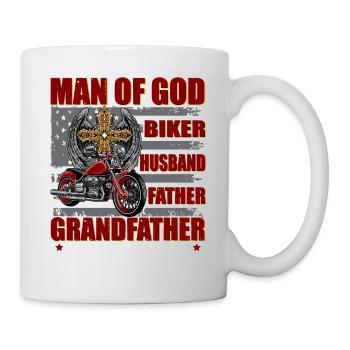 Man Of God Shirt Biker Husband Father Grandfather - Mug - white - Right