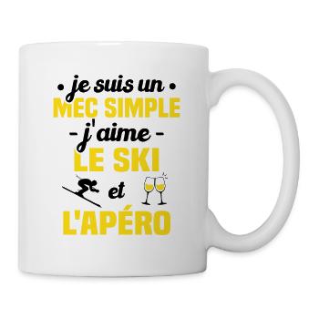 Je suis un mec simple j'aime le ski et l'apéro - Mug blanc - blanc - Droite