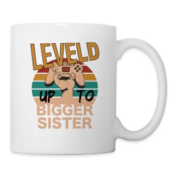 Leveld up to Bigger Sister Gaming Zocken - Tasse - Weiß - Rechts