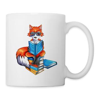 Fuchs Nerd Bücher lesen Leseratte Bibliothek Buch - Tasse - Weiß - Rechts