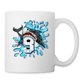 Geburtstagsgeschenk zum 9. Geburtstag Kinder Hai - Tasse - Weiß - Rechts