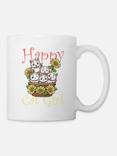 Happy Cat Mädchen Kätzchen - Tasse - Weiß